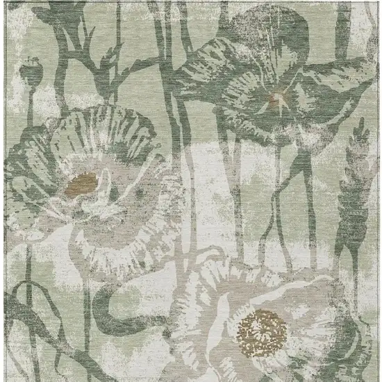 Green And Ivory Floral Washable Indoor Outdoor Area Rug Photo 3