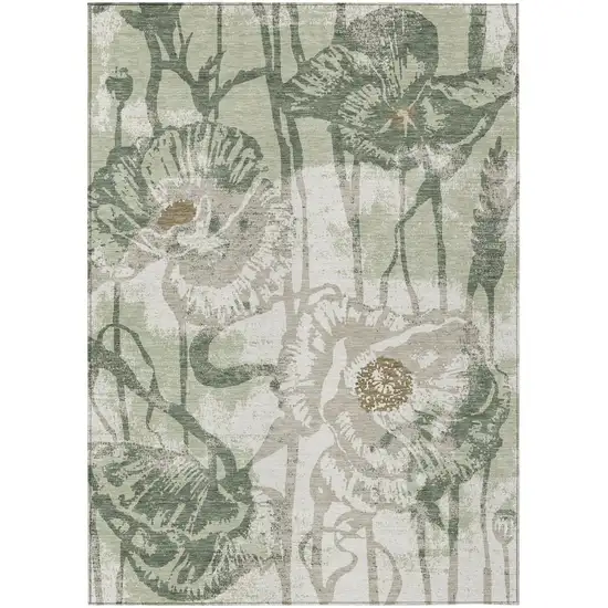 Green And Ivory Floral Washable Indoor Outdoor Area Rug Photo 1