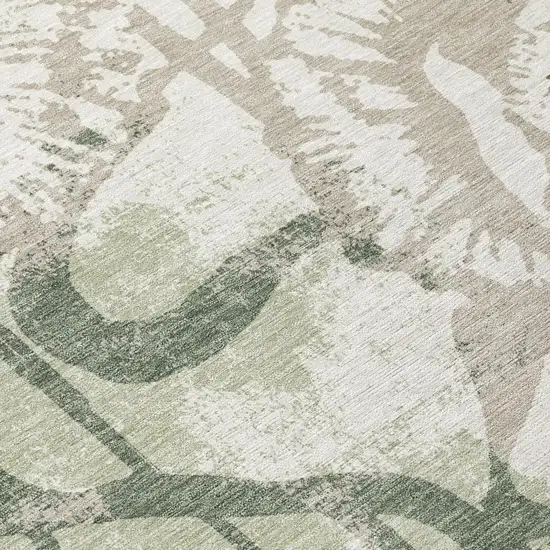 Green And Ivory Floral Washable Indoor Outdoor Area Rug Photo 5