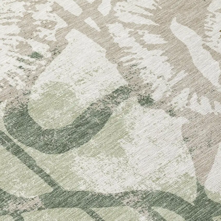 Green And Ivory Floral Washable Indoor Outdoor Area Rug Photo 5