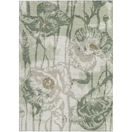 Green And Ivory Floral Washable Indoor Outdoor Area Rug Photo 3