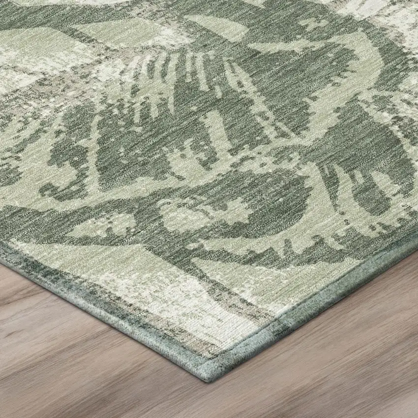 Green And Ivory Floral Washable Indoor Outdoor Area Rug Photo 4