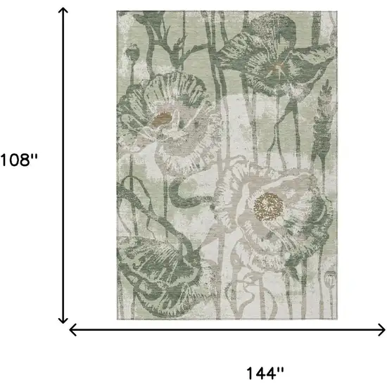 Green And Ivory Floral Washable Indoor Outdoor Area Rug Photo 6