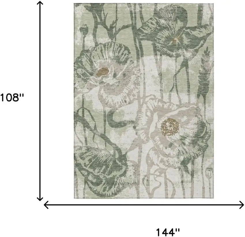 Green And Ivory Floral Washable Indoor Outdoor Area Rug Photo 6