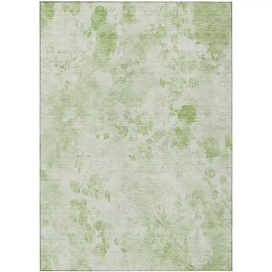 Green And Ivory Floral Washable Indoor Outdoor Area Rug Photo 1