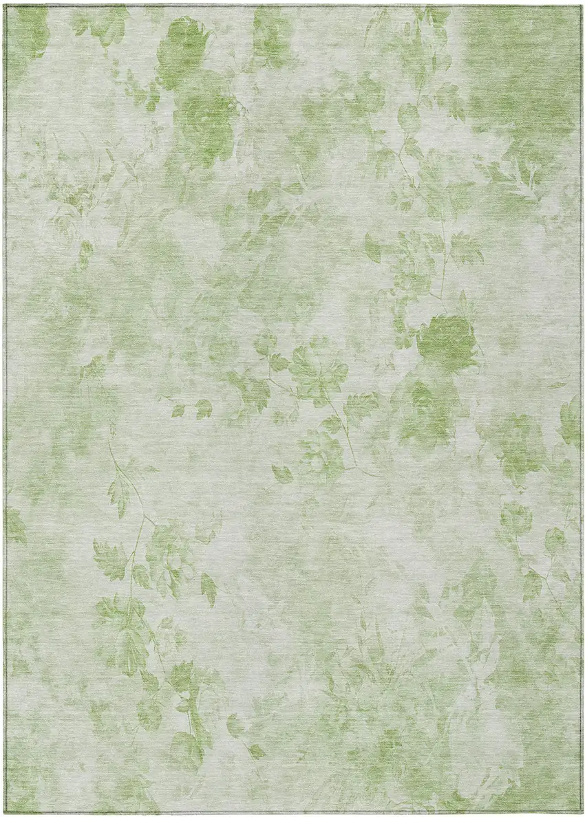 Green And Ivory Floral Washable Indoor Outdoor Area Rug Photo 1