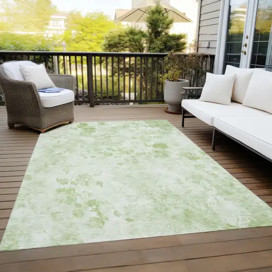 Green And Ivory Floral Washable Indoor Outdoor Area Rug Photo 7