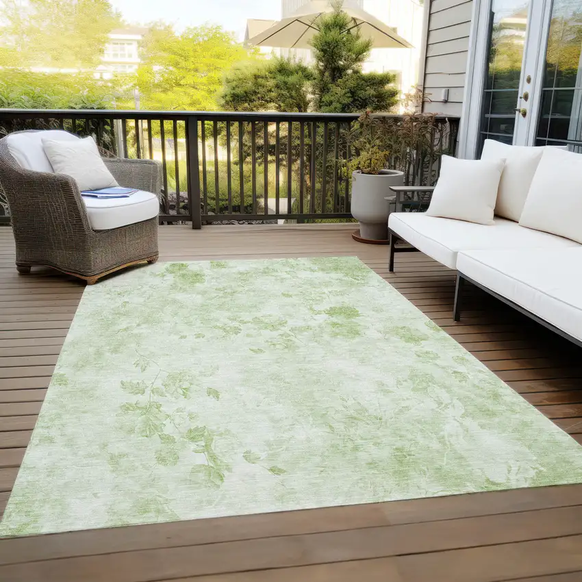 Green And Ivory Floral Washable Indoor Outdoor Area Rug Photo 7
