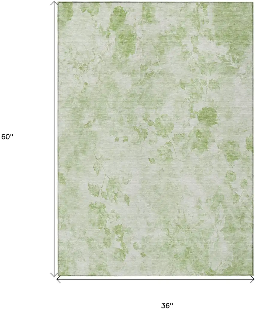 Green And Ivory Floral Washable Indoor Outdoor Area Rug Photo 3