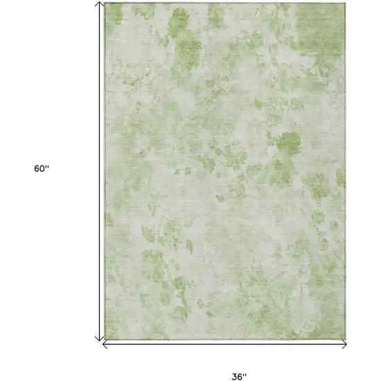 Green And Ivory Floral Washable Indoor Outdoor Area Rug Photo 3
