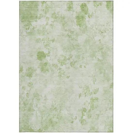 Green And Ivory Floral Washable Indoor Outdoor Area Rug Photo 5
