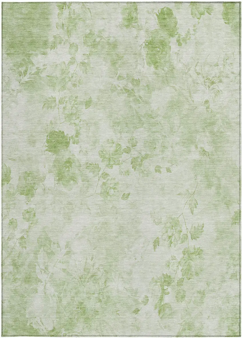 Green And Ivory Floral Washable Indoor Outdoor Area Rug Photo 5