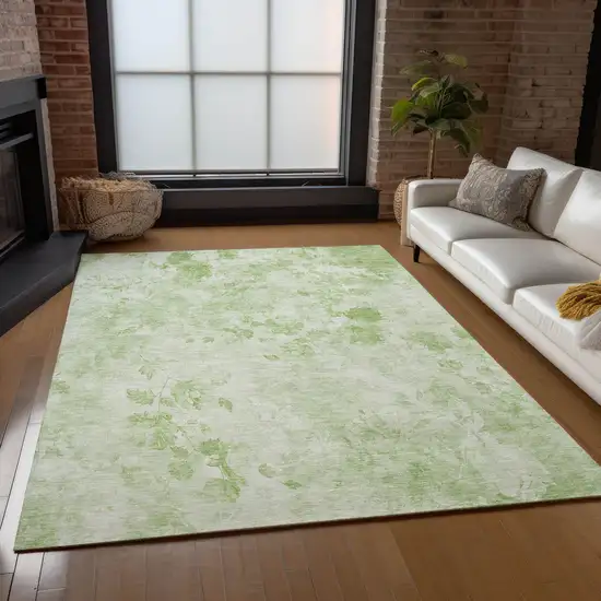 Green And Ivory Floral Washable Indoor Outdoor Area Rug Photo 6