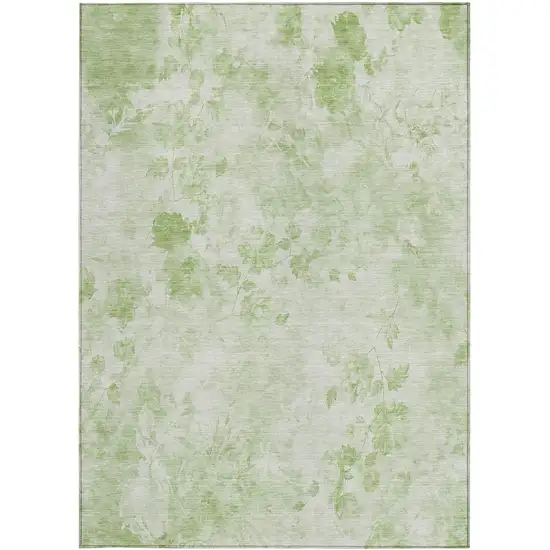 Green And Ivory Floral Washable Indoor Outdoor Area Rug Photo 4