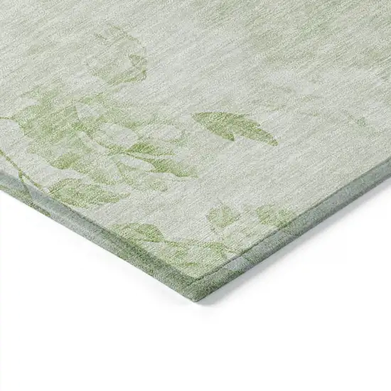 Green And Ivory Floral Washable Indoor Outdoor Area Rug Photo 5