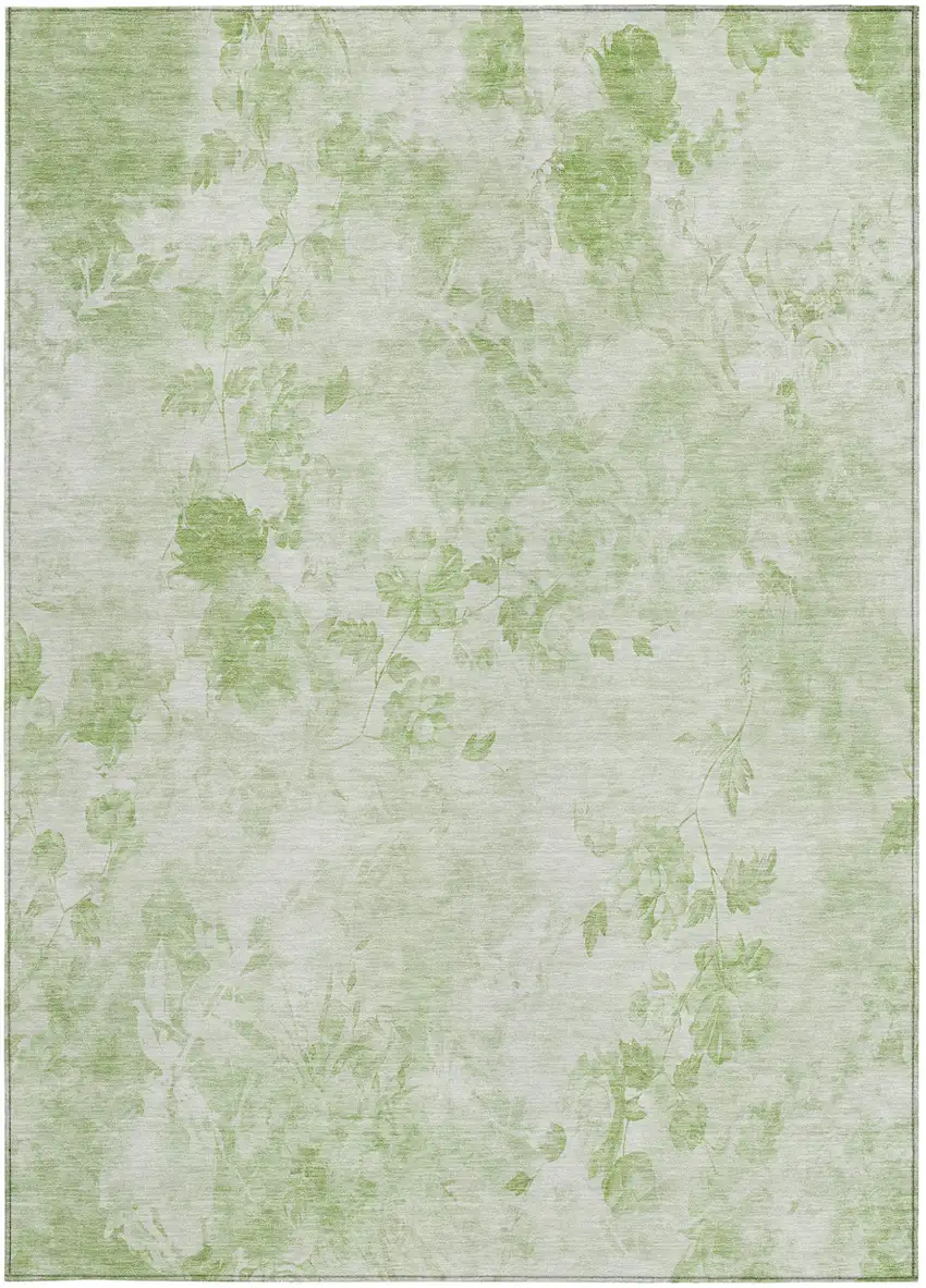 Green And Ivory Floral Washable Indoor Outdoor Area Rug Photo 5
