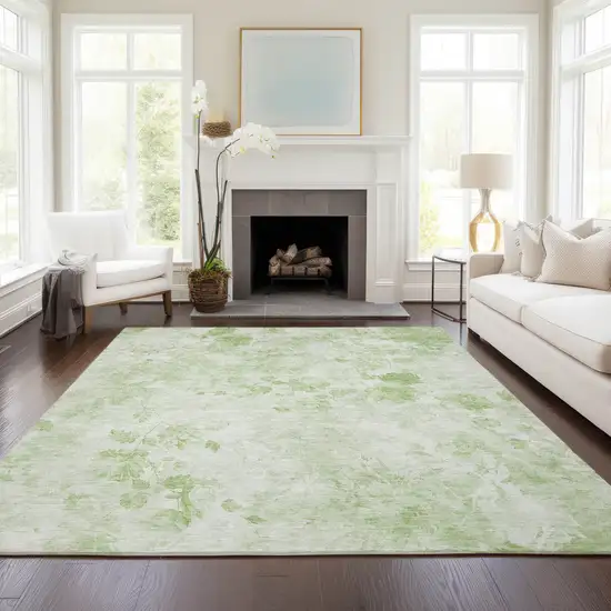 Green And Ivory Floral Washable Indoor Outdoor Area Rug Photo 7