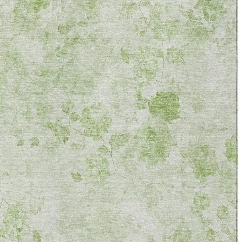 Green And Ivory Floral Washable Indoor Outdoor Area Rug Photo 4