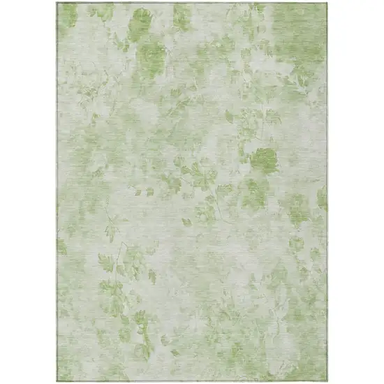 Green And Ivory Floral Washable Indoor Outdoor Area Rug Photo 1