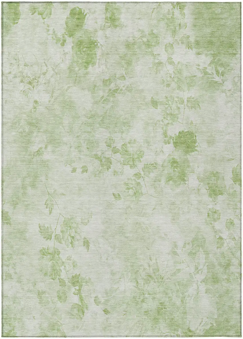 Green And Ivory Floral Washable Indoor Outdoor Area Rug Photo 1