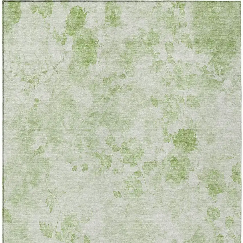 Green And Ivory Floral Washable Indoor Outdoor Area Rug Photo 5