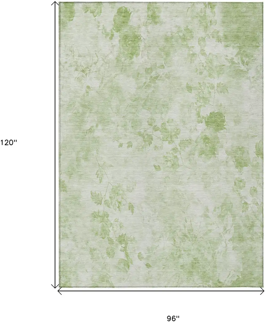 Green And Ivory Floral Washable Indoor Outdoor Area Rug Photo 7