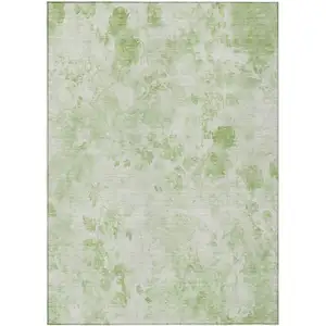 Photo of Green And Ivory Floral Washable Indoor Outdoor Area Rug