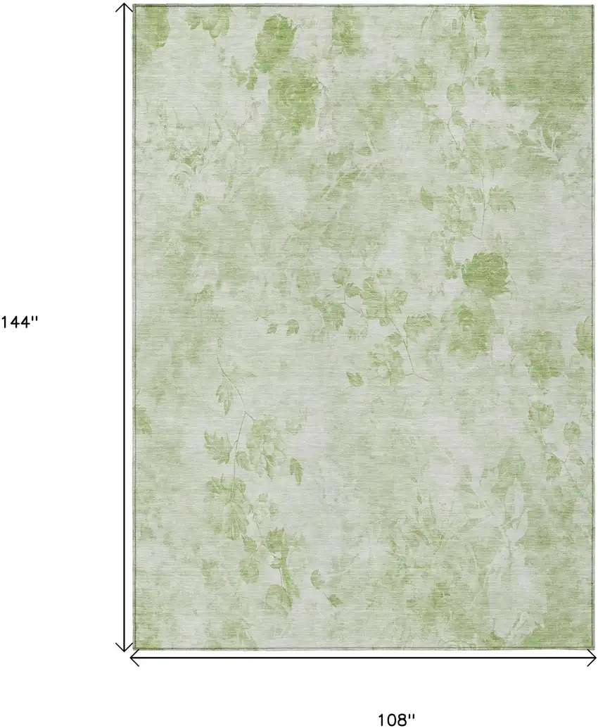 Green And Ivory Floral Washable Indoor Outdoor Area Rug Photo 9