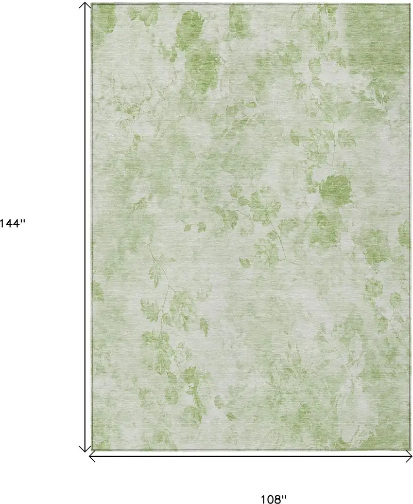 Green And Ivory Floral Washable Indoor Outdoor Area Rug Photo 9