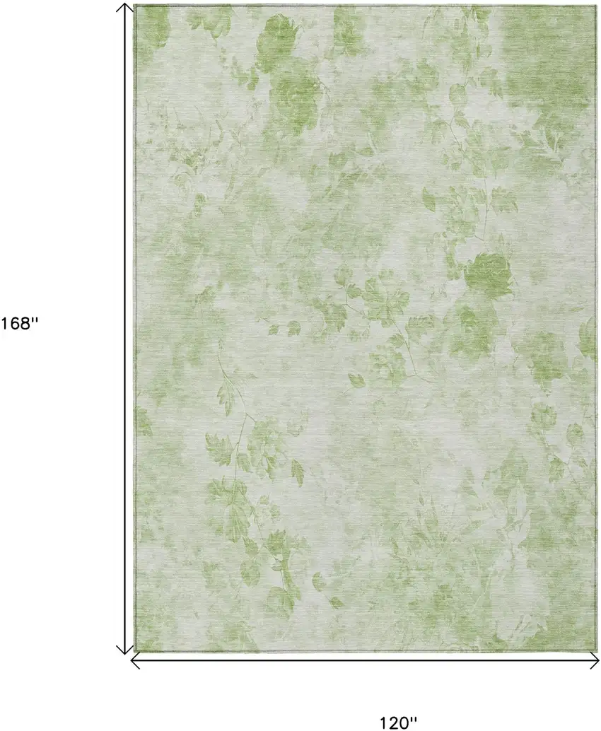 Green And Ivory Floral Washable Indoor Outdoor Area Rug Photo 7