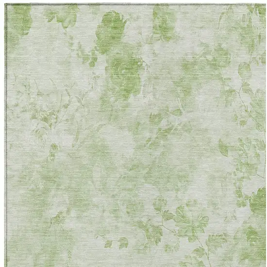Green And Ivory Floral Washable Indoor Outdoor Area Rug Photo 5