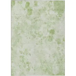 Photo of Green And Ivory Floral Washable Indoor Outdoor Area Rug
