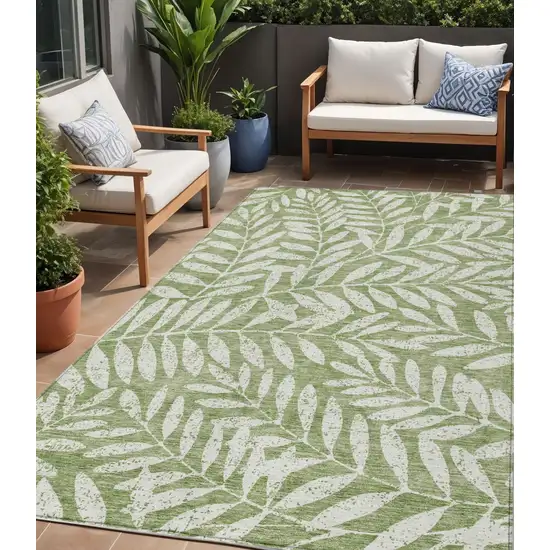 Green And Ivory Floral Washable Indoor Outdoor Area Rug Photo 1