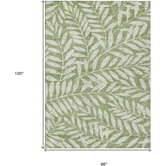 Green And Ivory Floral Washable Indoor Outdoor Area Rug Photo 3