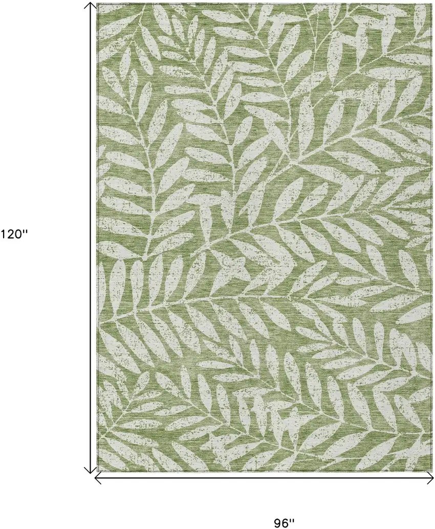 Green And Ivory Floral Washable Indoor Outdoor Area Rug Photo 3