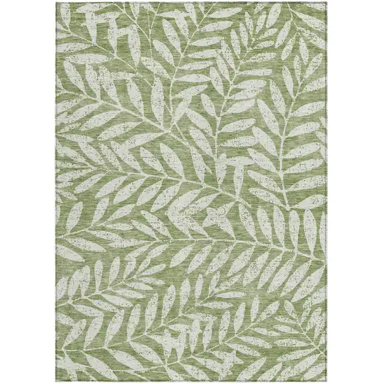 Green And Ivory Floral Washable Indoor Outdoor Area Rug Photo 7