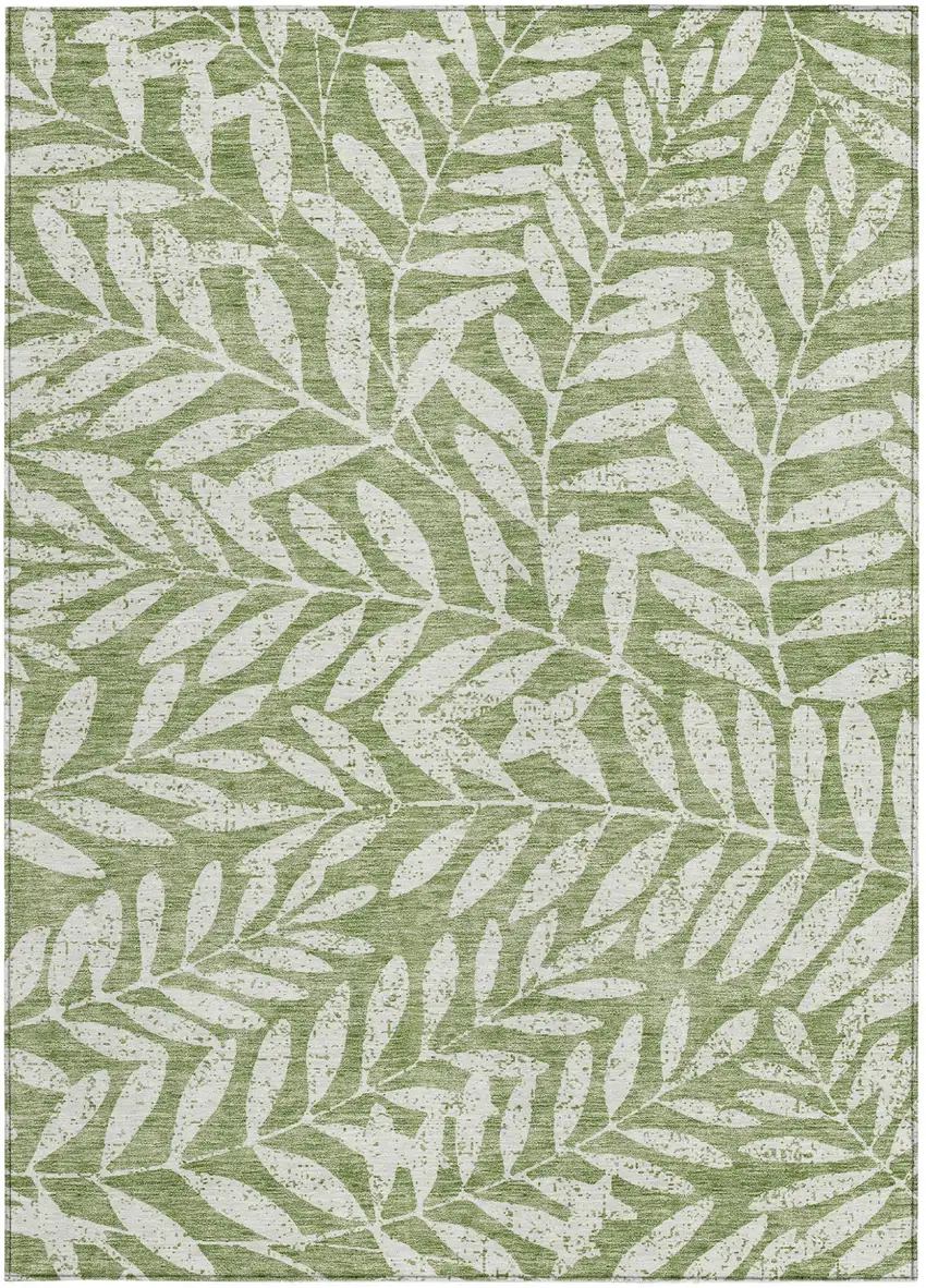 Green And Ivory Floral Washable Indoor Outdoor Area Rug Photo 7