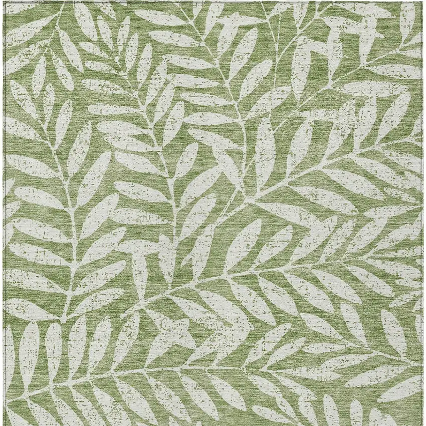 Green And Ivory Floral Washable Indoor Outdoor Area Rug Photo 6
