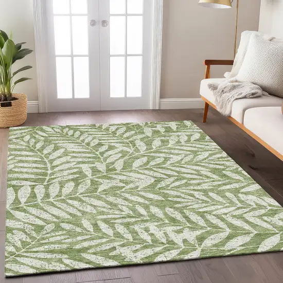 Green And Ivory Floral Washable Indoor Outdoor Area Rug Photo 9
