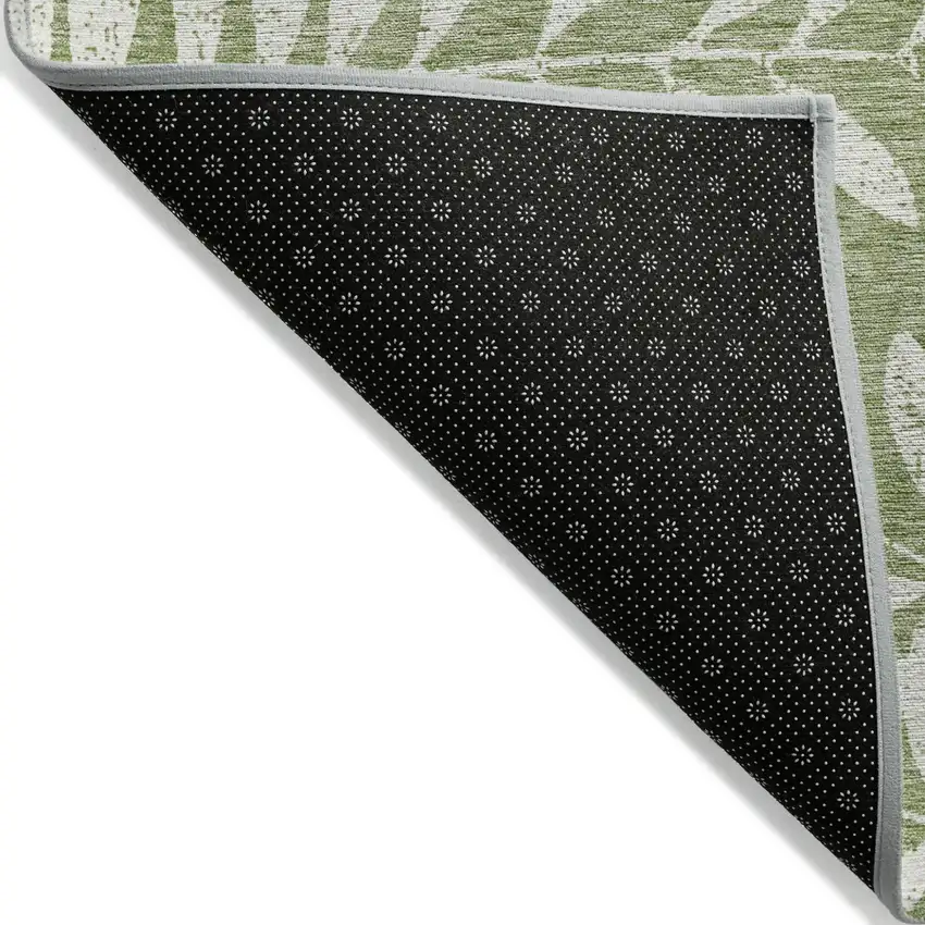 Green And Ivory Floral Washable Indoor Outdoor Area Rug Photo 4
