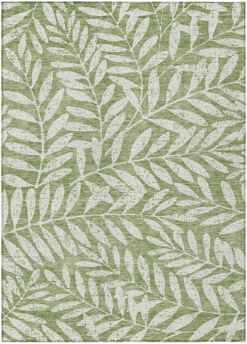 Green And Ivory Floral Washable Indoor Outdoor Area Rug Photo 2
