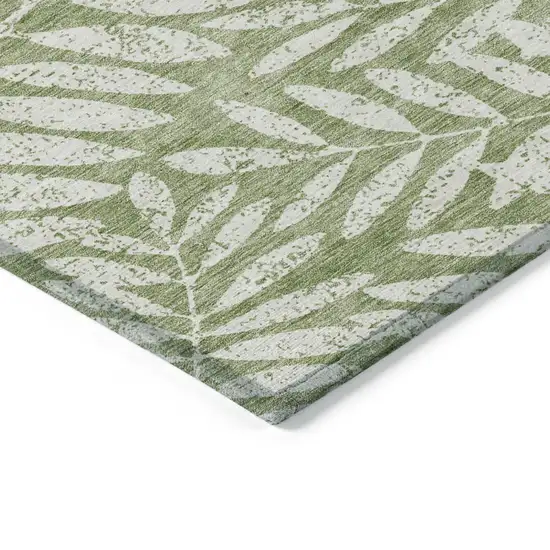 Green And Ivory Floral Washable Indoor Outdoor Area Rug Photo 5