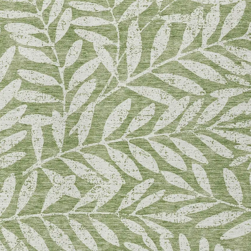 Green And Ivory Floral Washable Indoor Outdoor Area Rug Photo 6