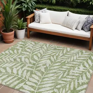 Photo of Green And Ivory Floral Washable Indoor Outdoor Area Rug