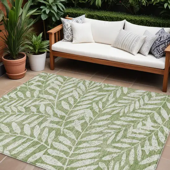Green And Ivory Floral Washable Indoor Outdoor Area Rug Photo 1