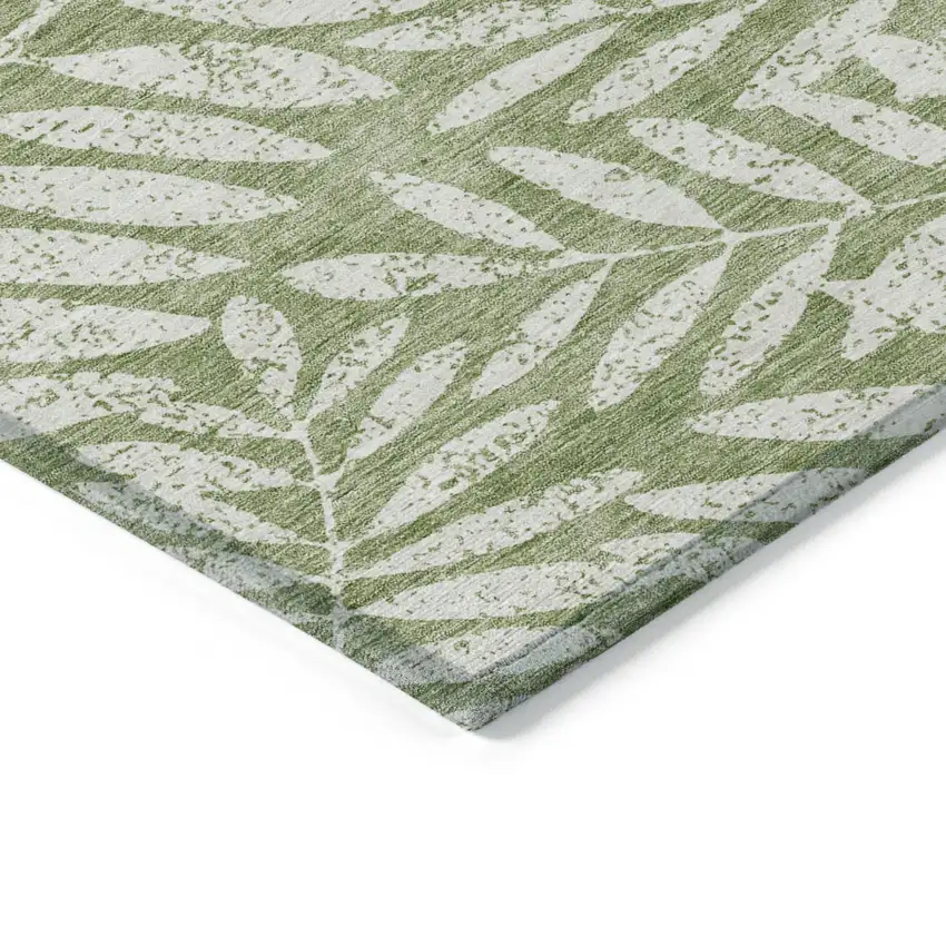 Green And Ivory Floral Washable Indoor Outdoor Area Rug Photo 5