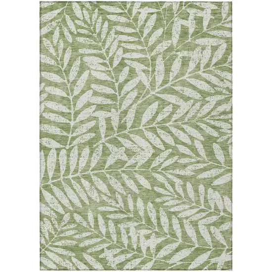 Green And Ivory Floral Washable Indoor Outdoor Area Rug Photo 2