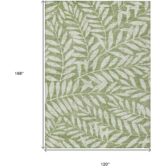 Green And Ivory Floral Washable Indoor Outdoor Area Rug Photo 3