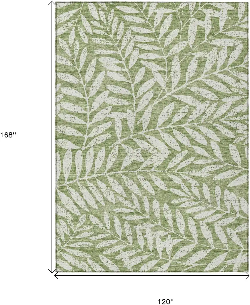 Green And Ivory Floral Washable Indoor Outdoor Area Rug Photo 3