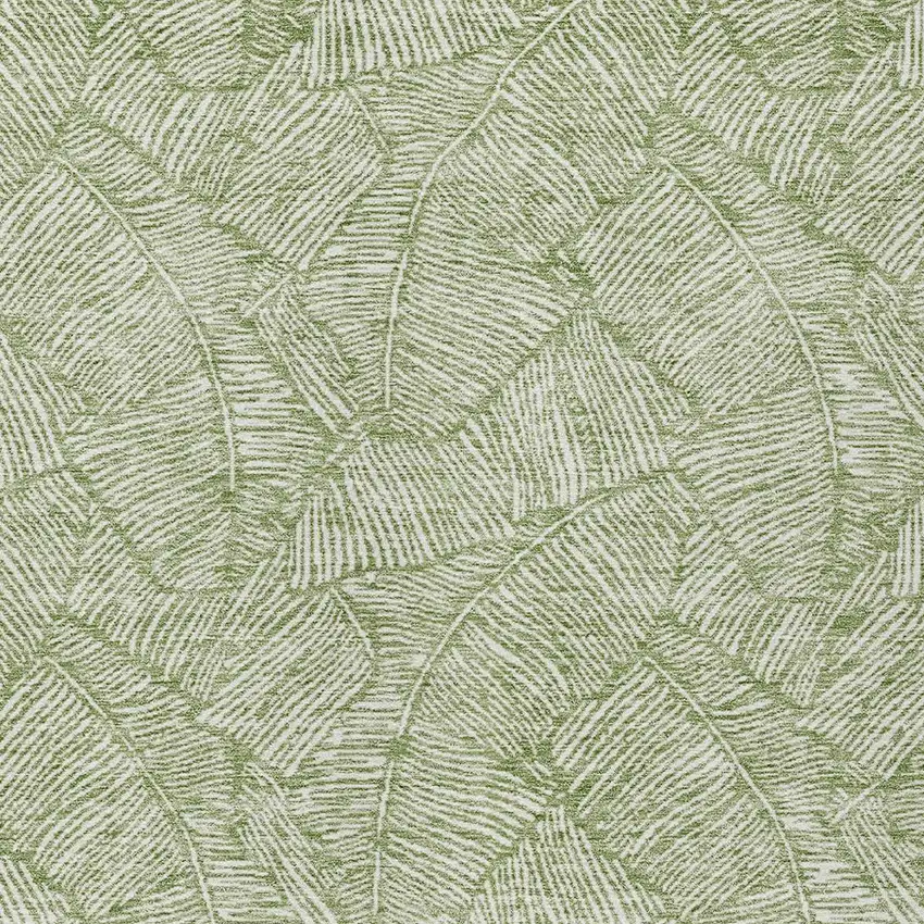 Green And Ivory Floral Washable Indoor Outdoor Area Rug Photo 6